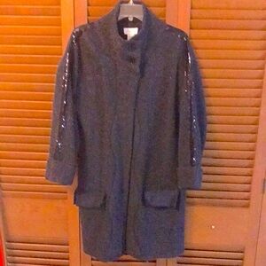 < NWT Soft Surroundings Dark Gray Sequin Trim Wool Sweater Jacket - M